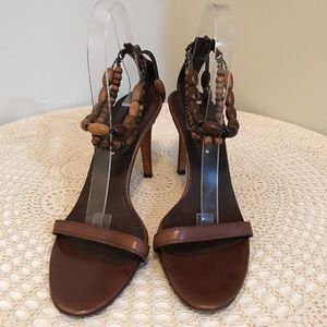 Sergio Rossi beaded ankle strap wrap front slip on heels/sandals